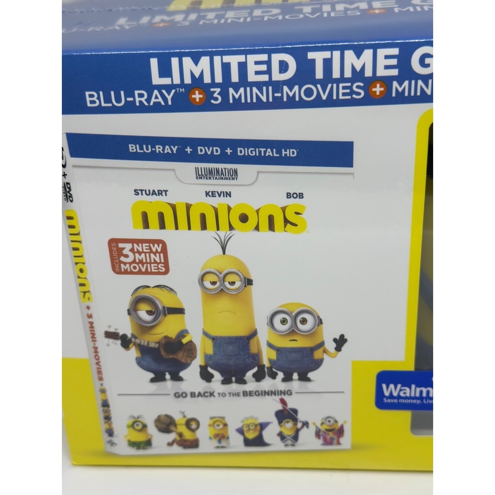 NIB Minions Blu-ray DVD Gift Set 3 Mini Movies + Water Bottle Walmart Exclusive - Picture 6 of 7